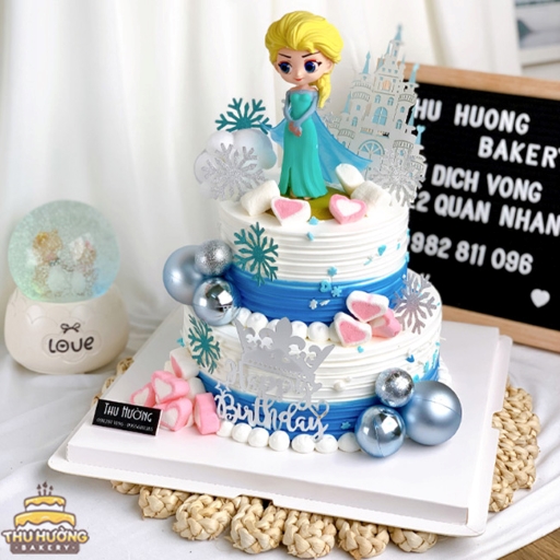 Bánh sinh nhật 2 tầng lâu đài công chúa Elsa